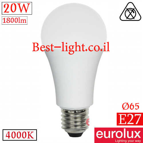 נורת ליבון לד Eurolux A65 E27 20W 4000k
