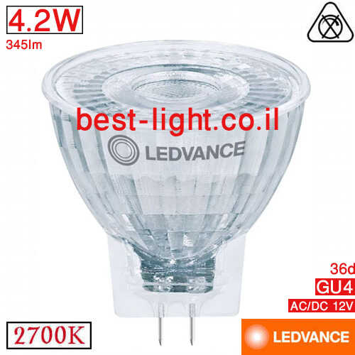 נורת מיני דקרויקה לד LEDVANCE 12V GU4 4.2W 2700k 36d 345lm