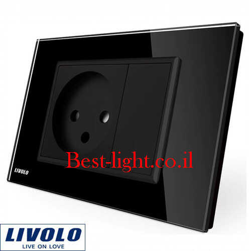 שקע חשמל ישראלי שחור לקופסה מלבנית Livolo דגם VL-C9C1IL-12