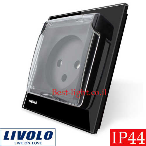 שקע חשמל ישראלי שחור מוגן מים Livolo IP44  דגם VL-C7C1IL