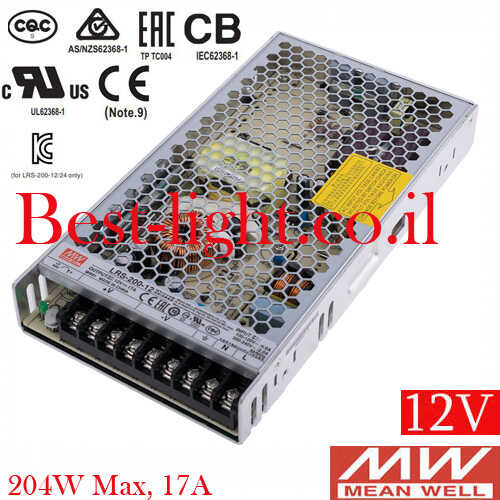 דרייבר רשת MeanWell 12V 17A 200W  דגם LRS-200-12