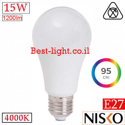 נורת לד NISKO A60 E27 15W 4000k CRI95