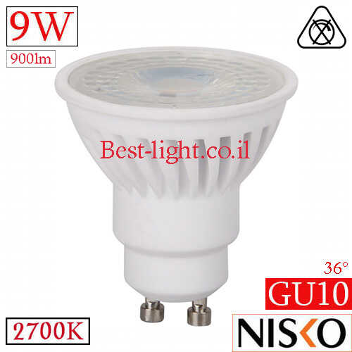 נורת לד דקרויקה קרמית NISKO GU10 9W 2700k 36d