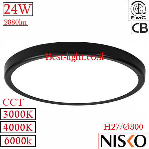 צמוד תקרה עגול לד מסגרת שחורה NISKO TIME IP40 Ø300 24W 3CCT 2880lm