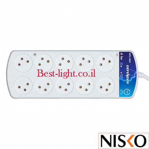 רב שקע 10 יציאות עם מגן ברקים כולל השהייה NISKO By Deko