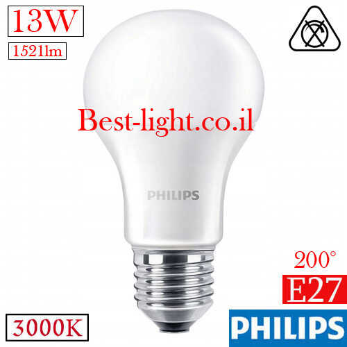 נורת ליבון לד Philips CorePro A60 E27 13W 3000k 1521lm