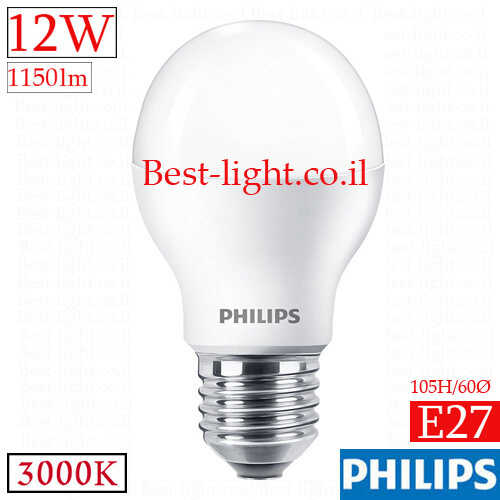 נורת ליבון לד Philips Essential E27 12W 3000k 1150lm