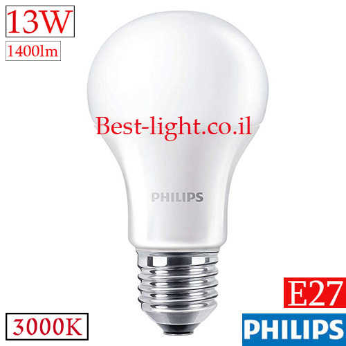 נורת ליבון לד Philips E27 13W 1400lm 3000k 