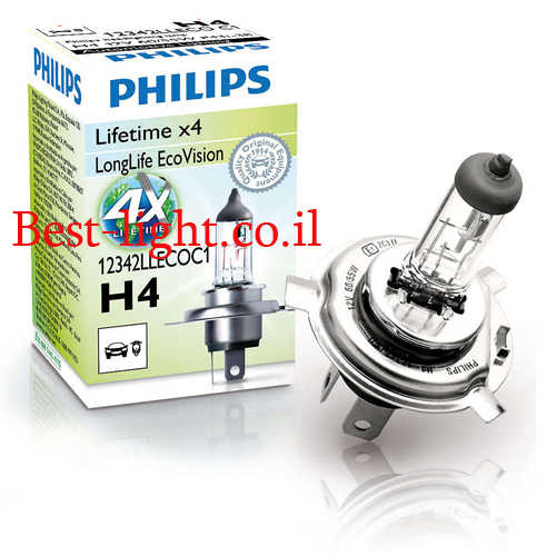 נורה ראשית לרכב Philips H4 דגם LongLife EcoVision