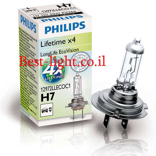 נורה ראשית לרכב Philips H7 דגם LongLife EcoVision