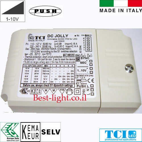 דרייבר לעמעום TCI DC JULLI 25W Max PUSH 1-10V דגם 122420