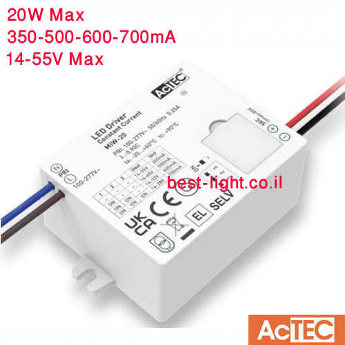 דרייבר לד אוניברסלי AcTEC MINIU-020 20W 350-700mA 14-55V