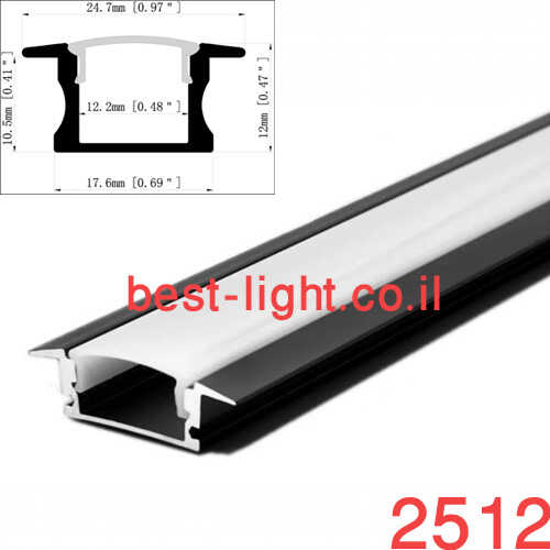 פרופיל אלומיניום שקוע עם שוליים 25x12mm שחור 3 מטר
