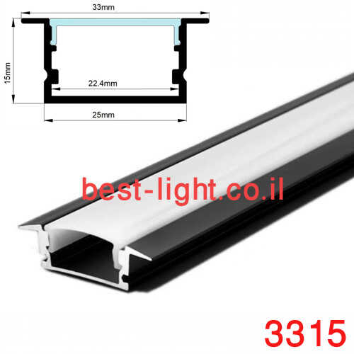 פרופיל אלומיניום שקוע עם שוליים 33x15mm שחור 3 מטר