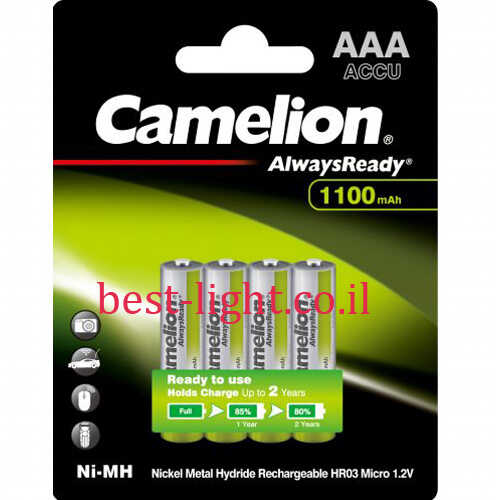 רביעיית סוללות נטענות Camelion AAA 1100mAh 1.2V Ni-MH