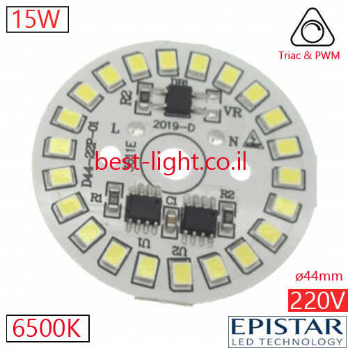 כרטיס לד עגול PCB 220V 15W 6.5K 44mm