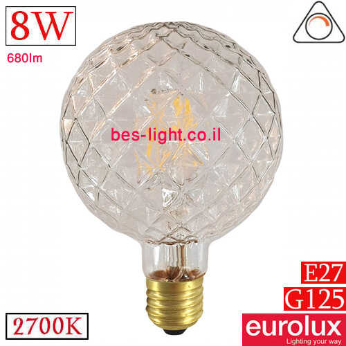נורת גלוב לד קריסטל לעמעום Eurolux G125 E27 8W 2700K