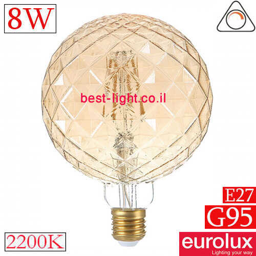 נורת גלוב לד קריסטל לעמעום Eurolux G95 E27 8W 2200K
