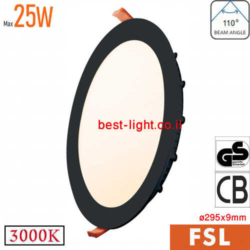 שקוע תקרה עגול שחור FSL 25W 3000K