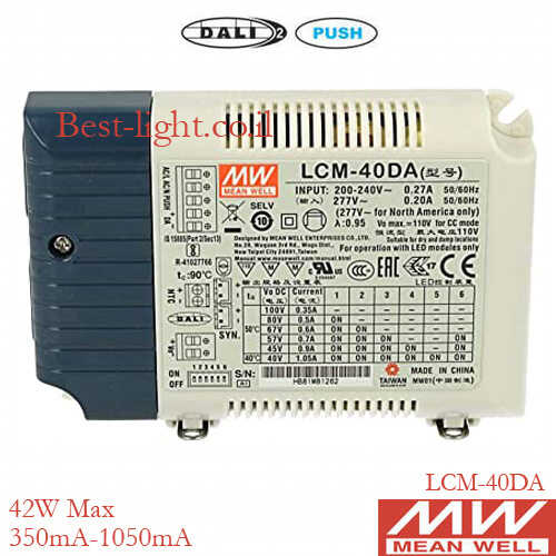 דרייבר לד לדימור Meanwell 40W 500-1400mA 2-90V DALI דגם LCM-40DA