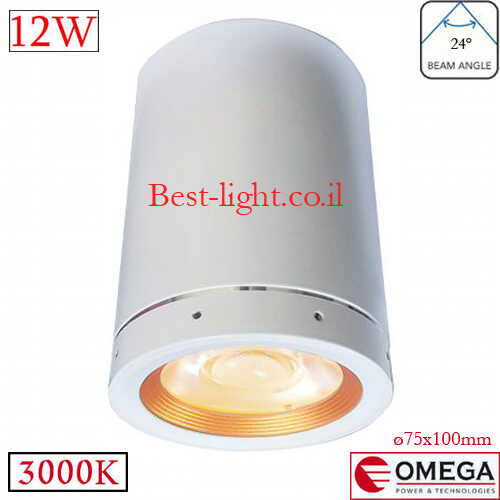 צלינדר צמוד תקרה לבן עגול OMEGA Titano 12W 3000k